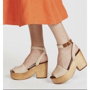 TORY BURCH Women Size 11M Camilla Calf Hair Leather Platform Sandals Savannah